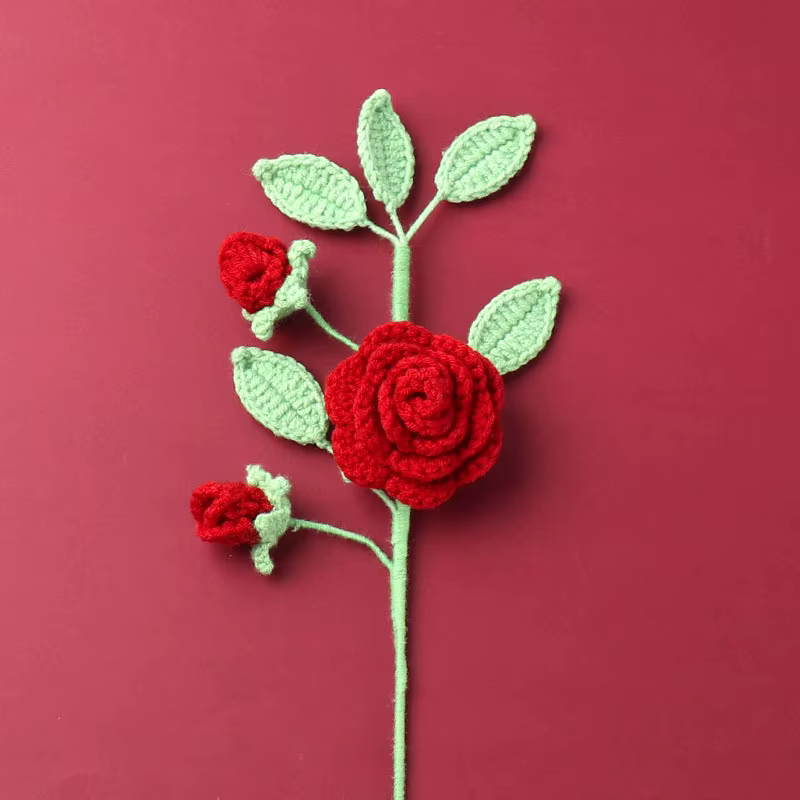 Bouquet de fleurs au Crochet, fleur de camélia tricotée, plante tissée à la main, décor de printemps