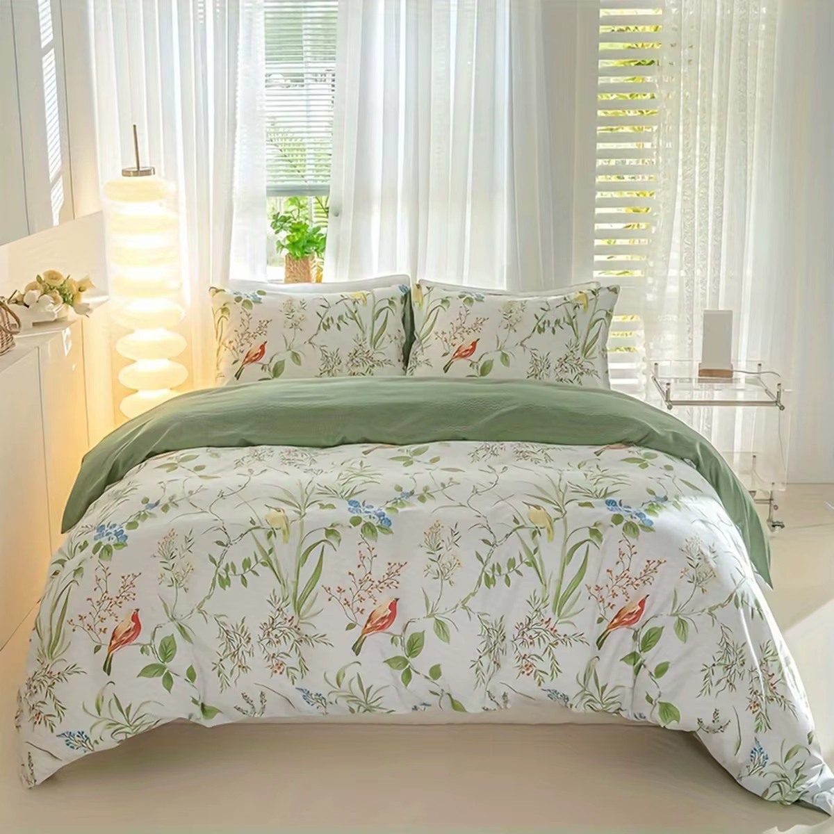 3 pièces/ensemble ensemble de housse de couette à motif Floral feuille (1 housse de couette et 2 tai