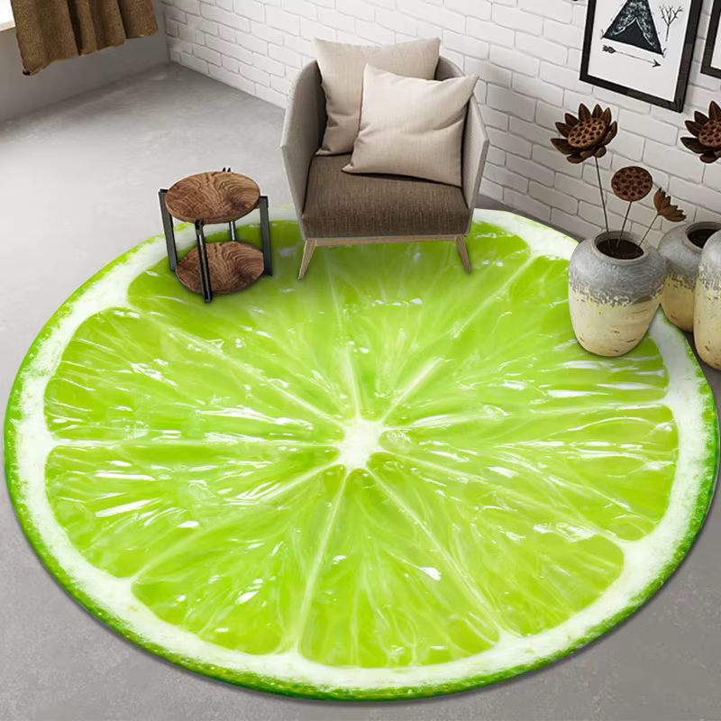 Tapis rond fruits orange citron, salon, chambre à coucher, cuisine, porte d'entrée, polymères de yog