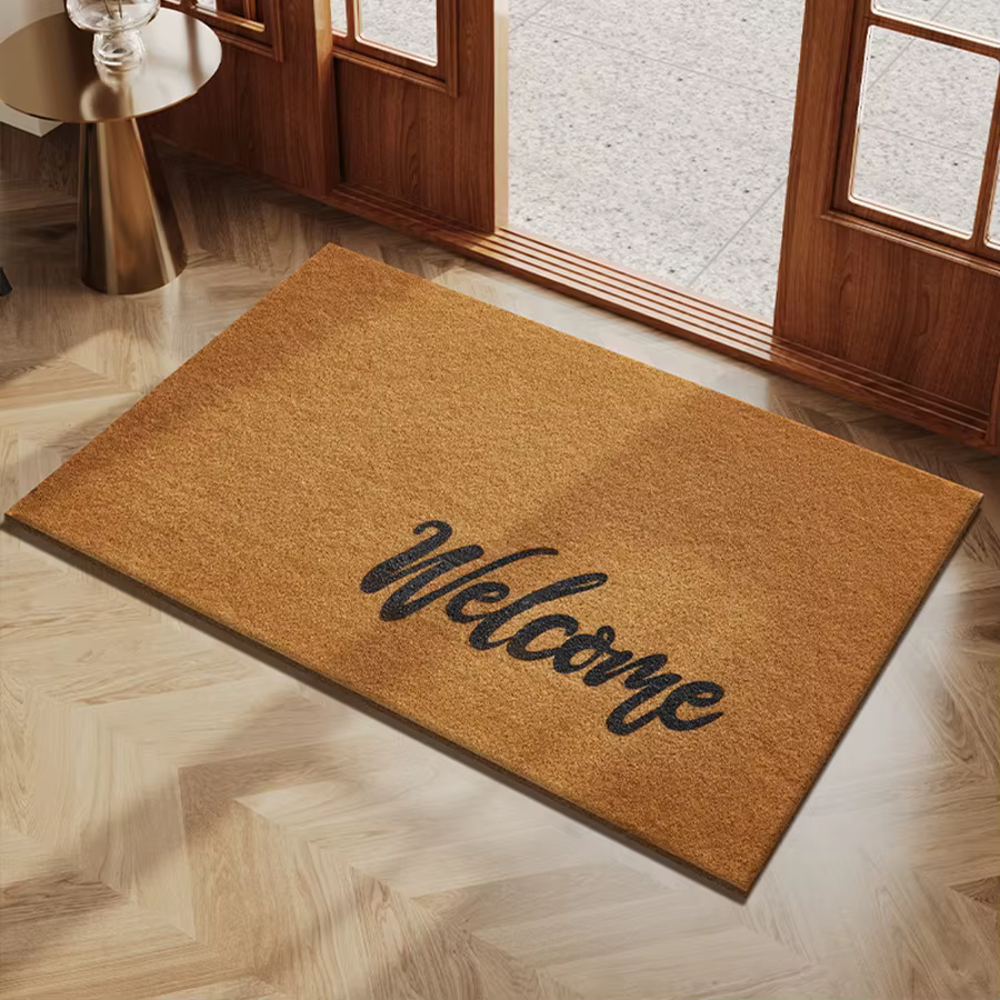 Tapis d'entrée Imitation cocotier, en flanelle marron, pour Hall d'entrée, antidérapant, pour porte