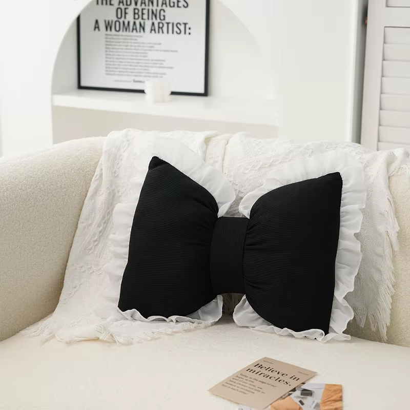 Oreiller de canapé moderne et Simple, coussin de chevet pour salon, joli nœud au dos, bord en dentel