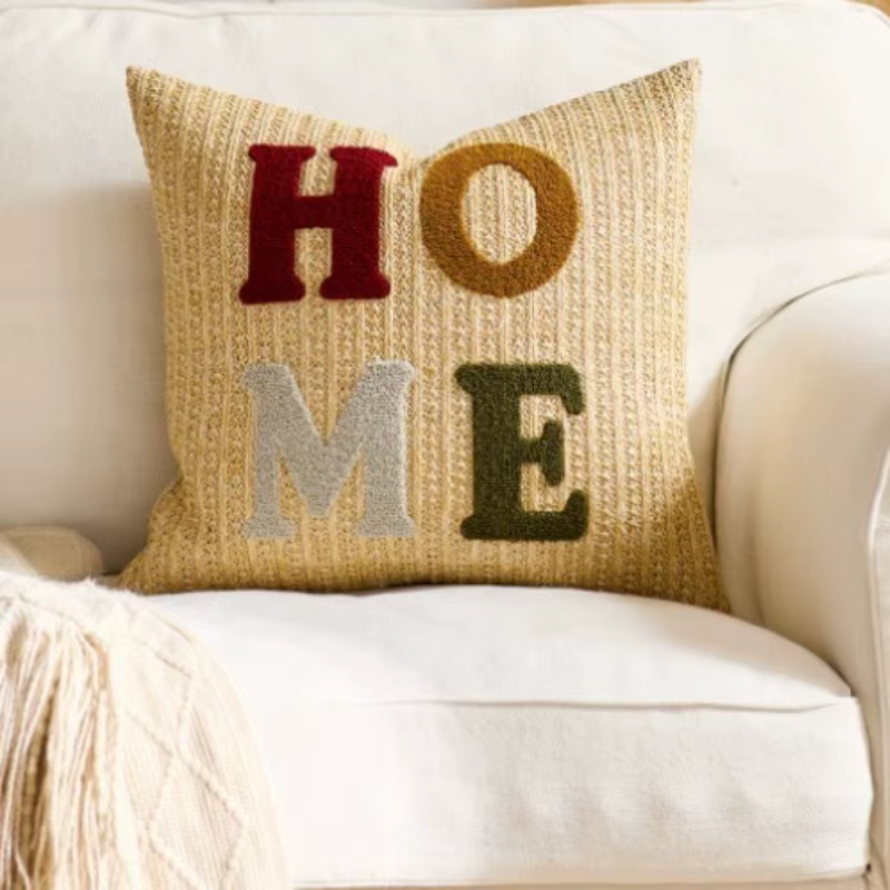 Housse de coussin nordique Vintage avec lettres brodées, taie d'oreiller décorative tissée à rayures
