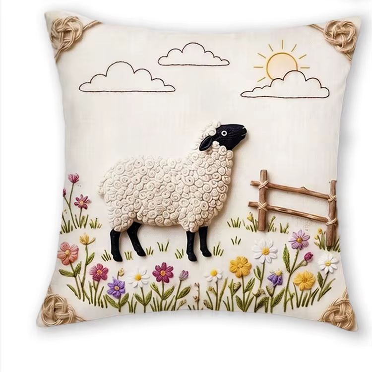 1 housse de coussin décorative plate 2D à thème mouton style ferme pour la maison, le salon, la cham