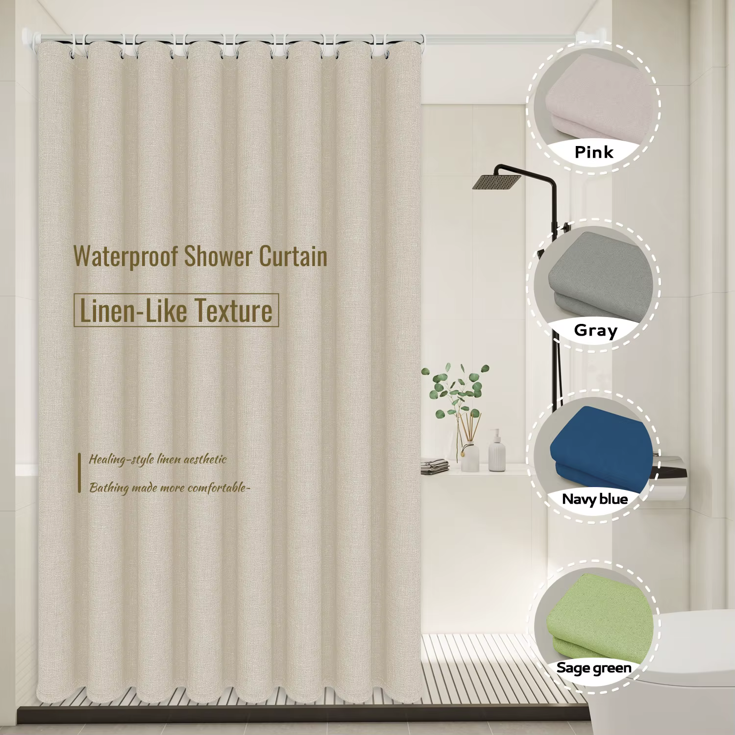 Rideau de douche en tissu de lin de style minimaliste