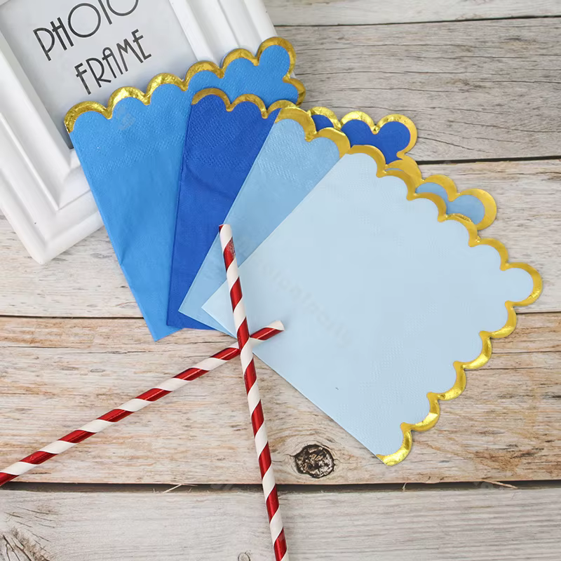 20 pièces serviettes jetables 25x25cm bord doré Floral-bleu vert marron rose violet jaune pour fête dîner de mariage