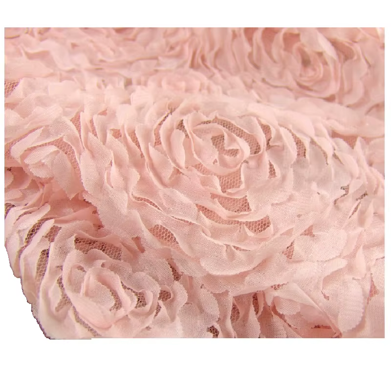 Tissu de rideau en mousseline de soie rose et blanc, brocart en dentelle