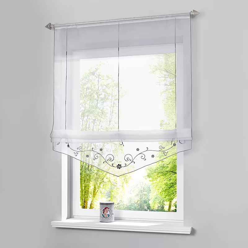 Rideau de fenêtre transparent brodé floral romain