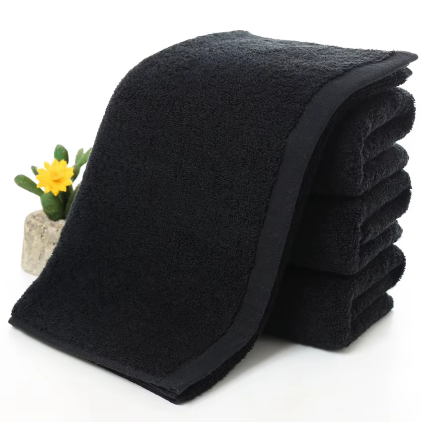 Noir grande serviette de bain coton épais douche visage serviettes maison salle