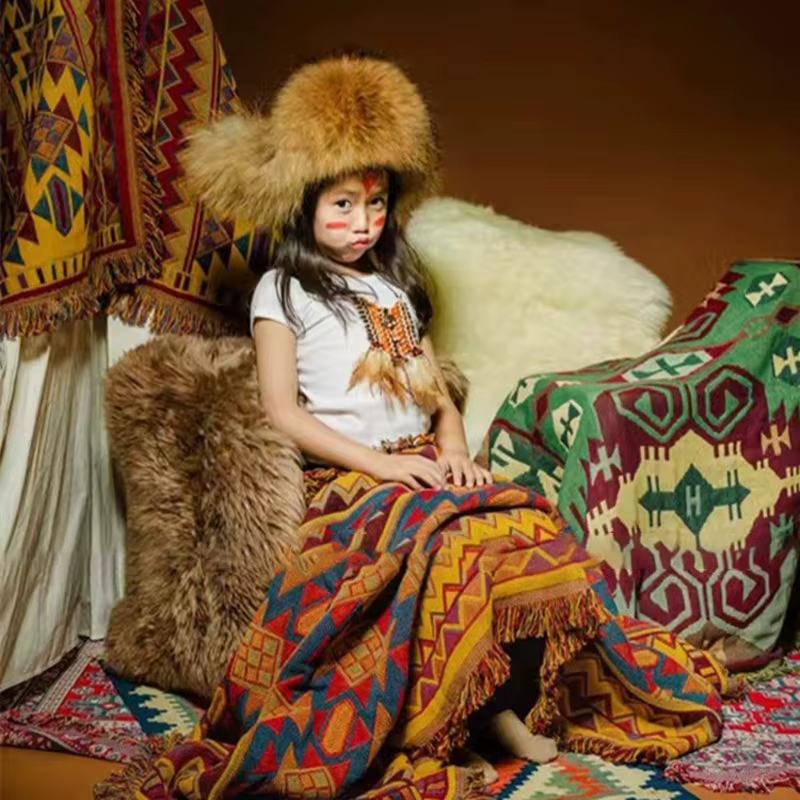 Rétro Plaid hiver coton lin tissé ligne couverture canapé serviette tricot épaissi chaud tapis bohème Boho jeter voyage couvre-lit
