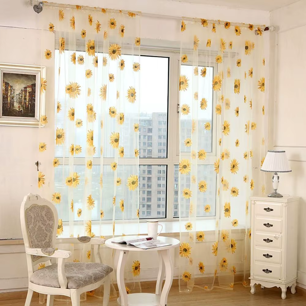 Rideau en tulle à motif de tournesol