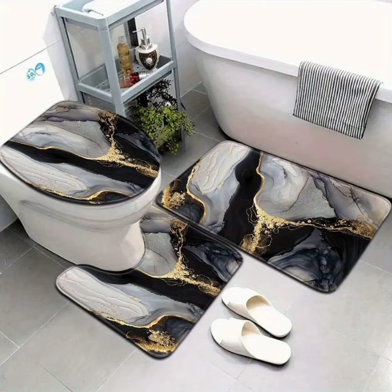 Ensemble de tapis de salle de bain 3-en-1 en marbre moderne VIKAMA