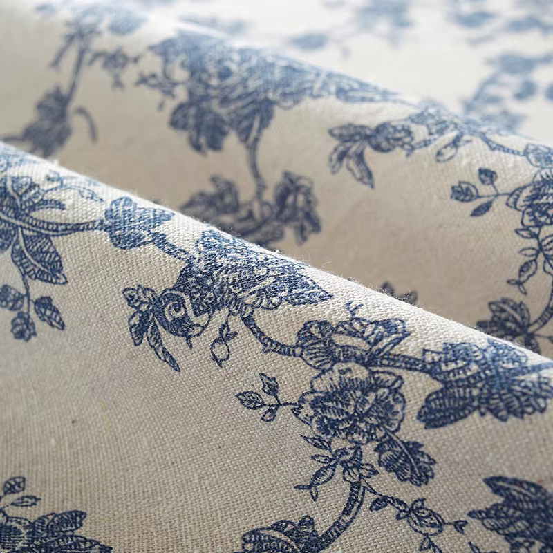 Tissu orchidée rétro bleu en coton et lin