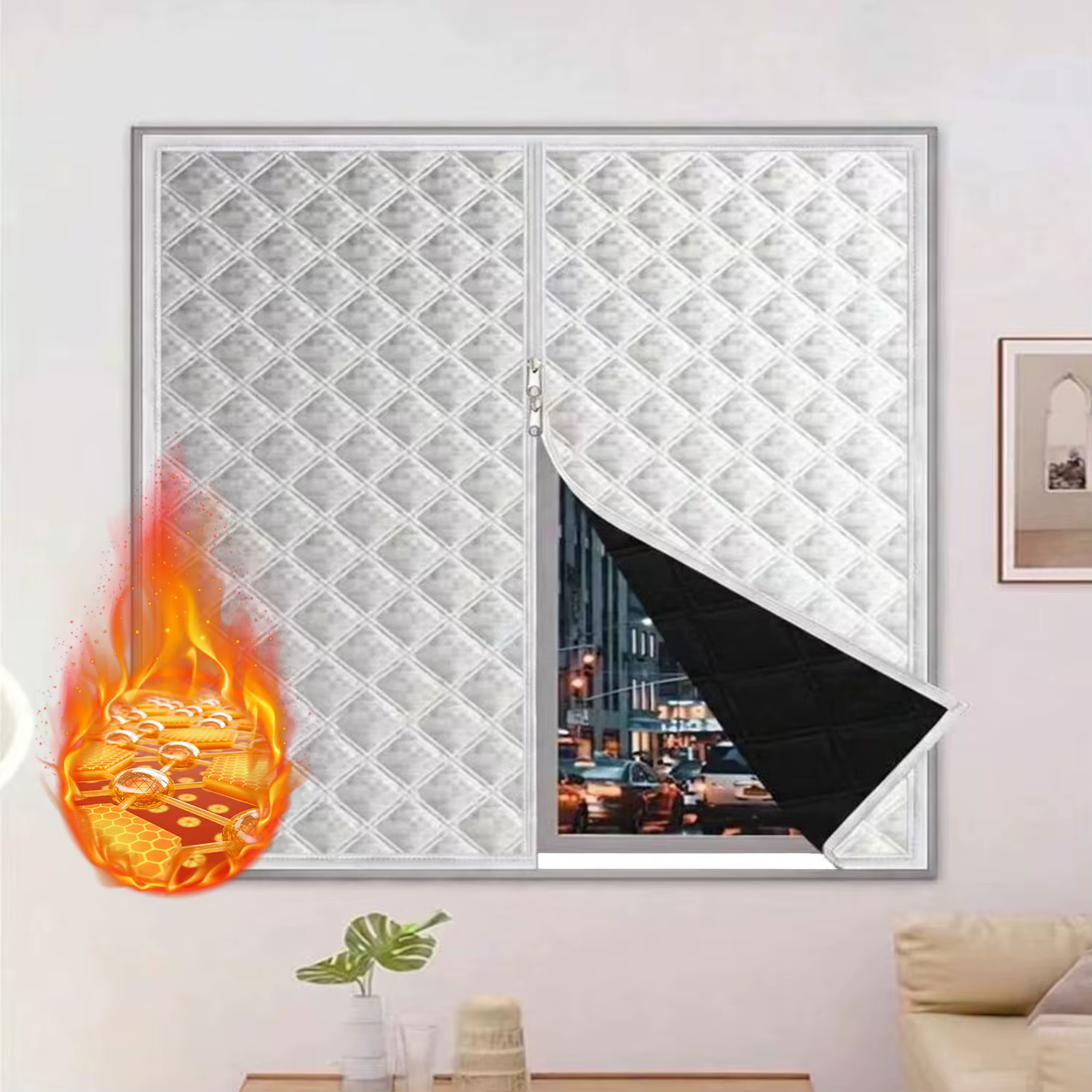 Rideau de fenêtre thermique coupe-vent d'hiver avec fermeture éclair