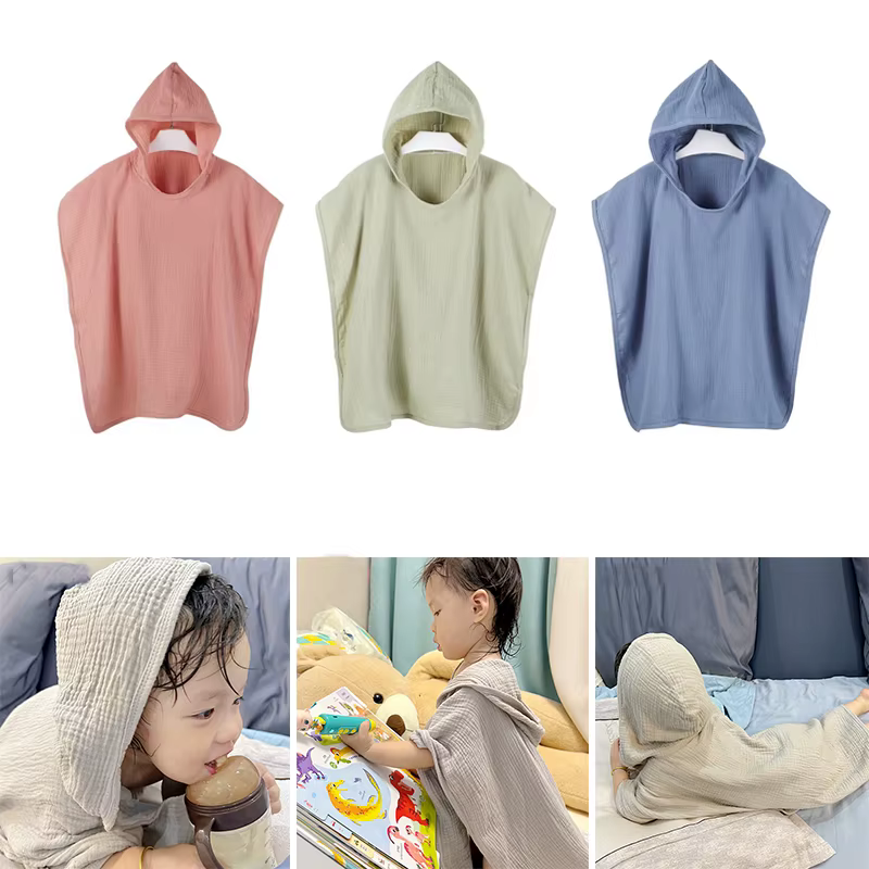 Serviette de bain à capuche en gaze de coton pour bébé