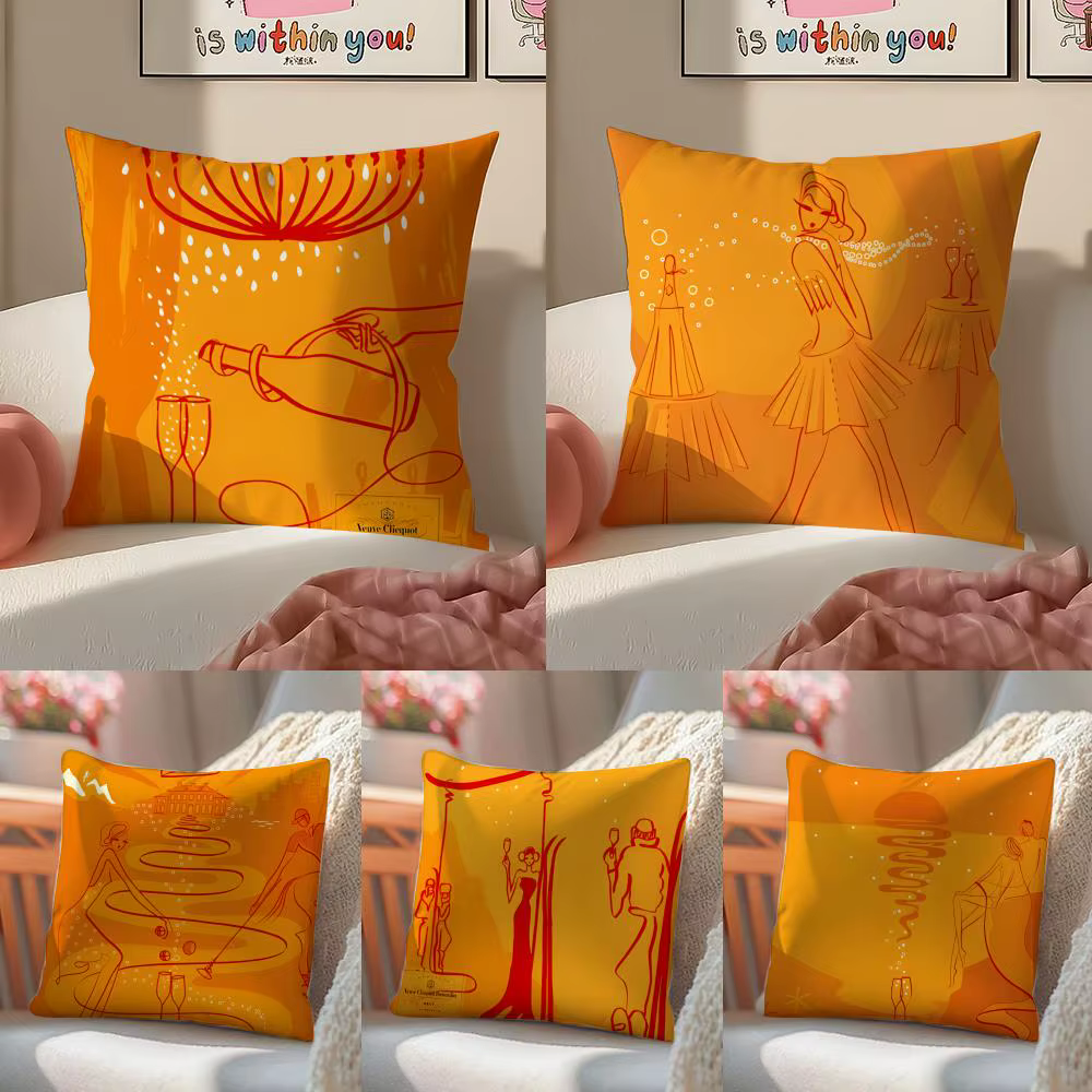 Housse de coussin de luxe classique de marque V-Veuve Clicquot