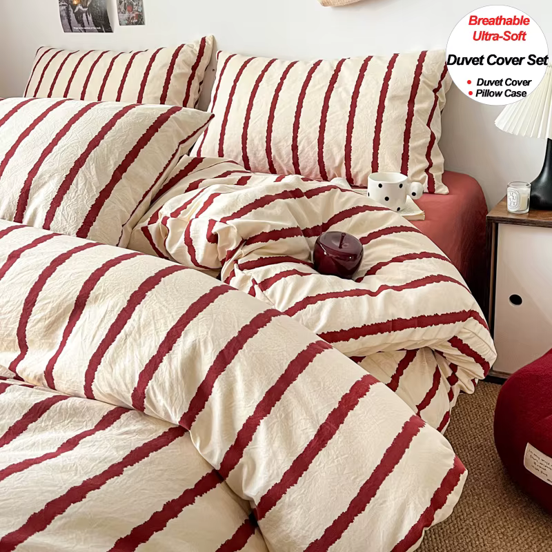 Ensemble de housse de couette en microfibre imprimée rayée