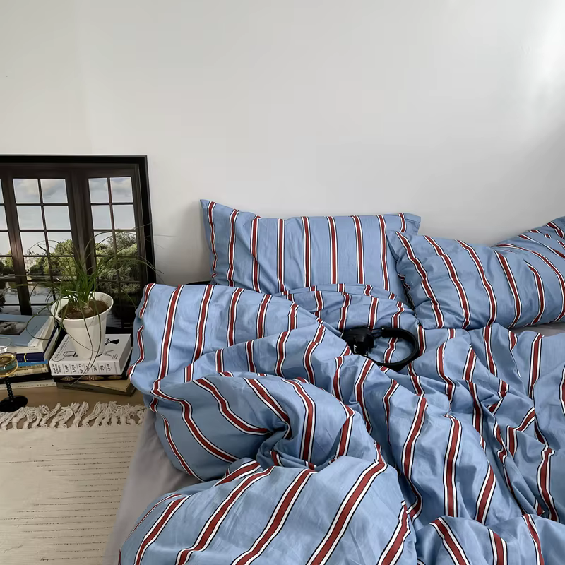 Linge de lit 100% coton housse de couette rayure Queen Size 40s