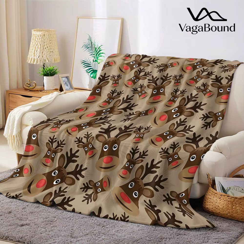 Couverture en flanelle de Noël motif rennes mignons
