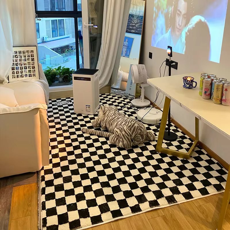 Tapis en damier rétro pour chambre à coucher
