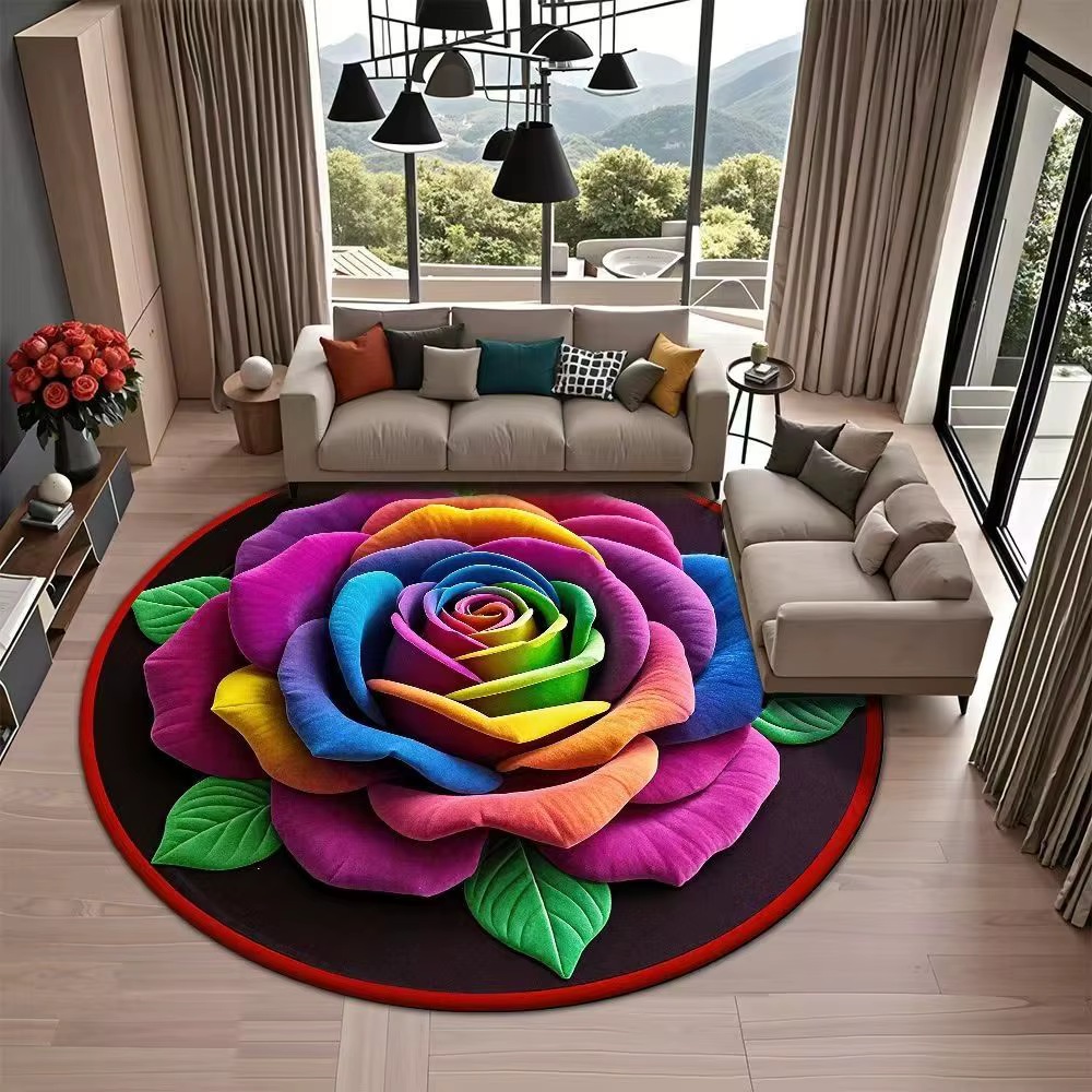 Tapis de sol rond créatif Rose 3D