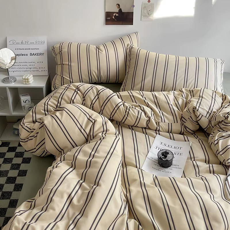 Parure de lit à rayures avec taie d'oreiller