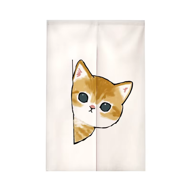 Rideau de porte illustré avec un chat de dessin animé VIKAMA : Décoration minimaliste pour la maison