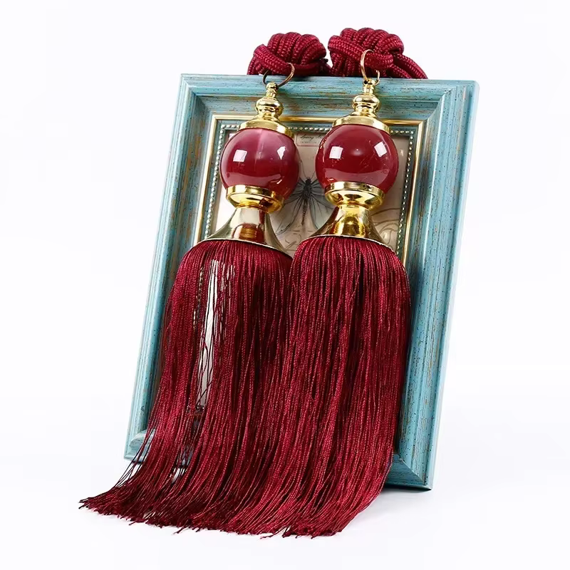 1 Paire de Retenues de Rideaux en Corde avec Pompon et Boule Perlée
