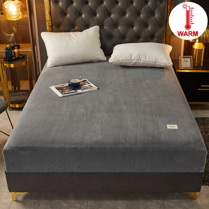 Drap-housse de lit solide en flanelle super douce et chaude – Literie confortable simple ou double