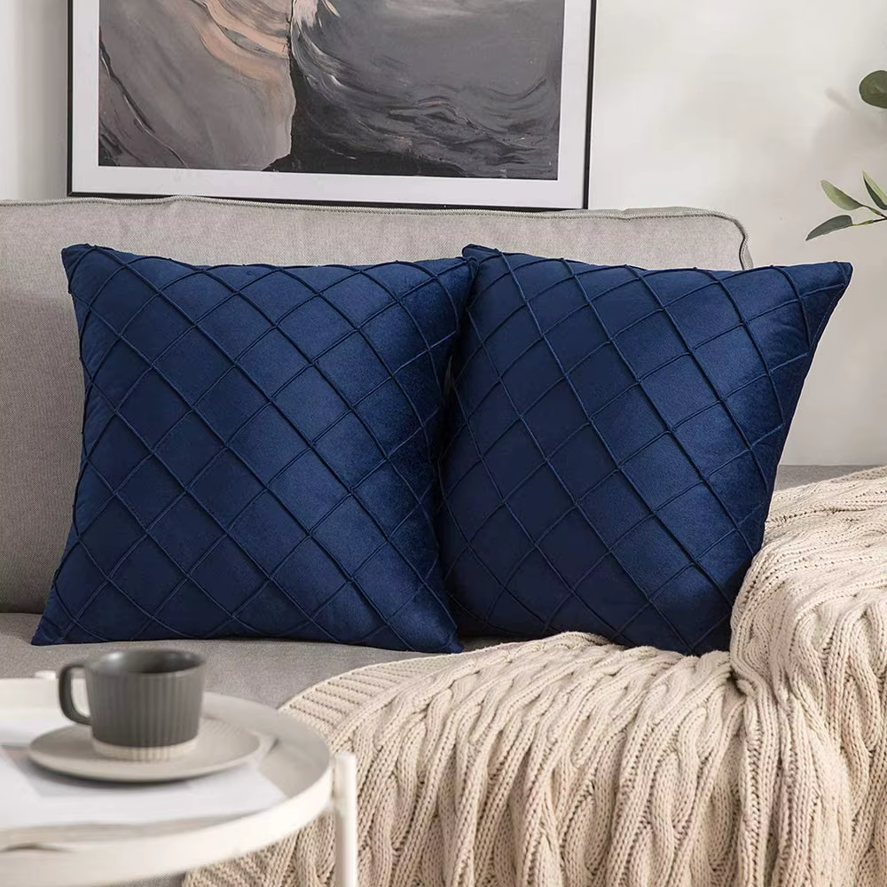 Housse de coussin de luxe en velours bleu marine 45x45cm
