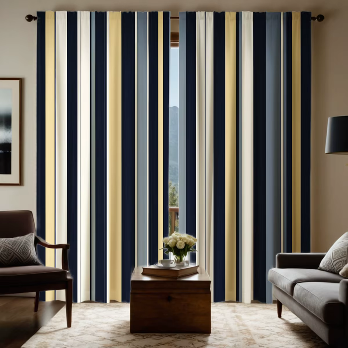 2 pièces HD système de couleur numérique rideaux à rayures méditerranéennes décoration de la maison Style