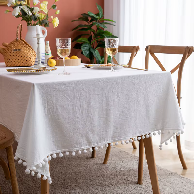 Nappe rectangulaire en coton blanc