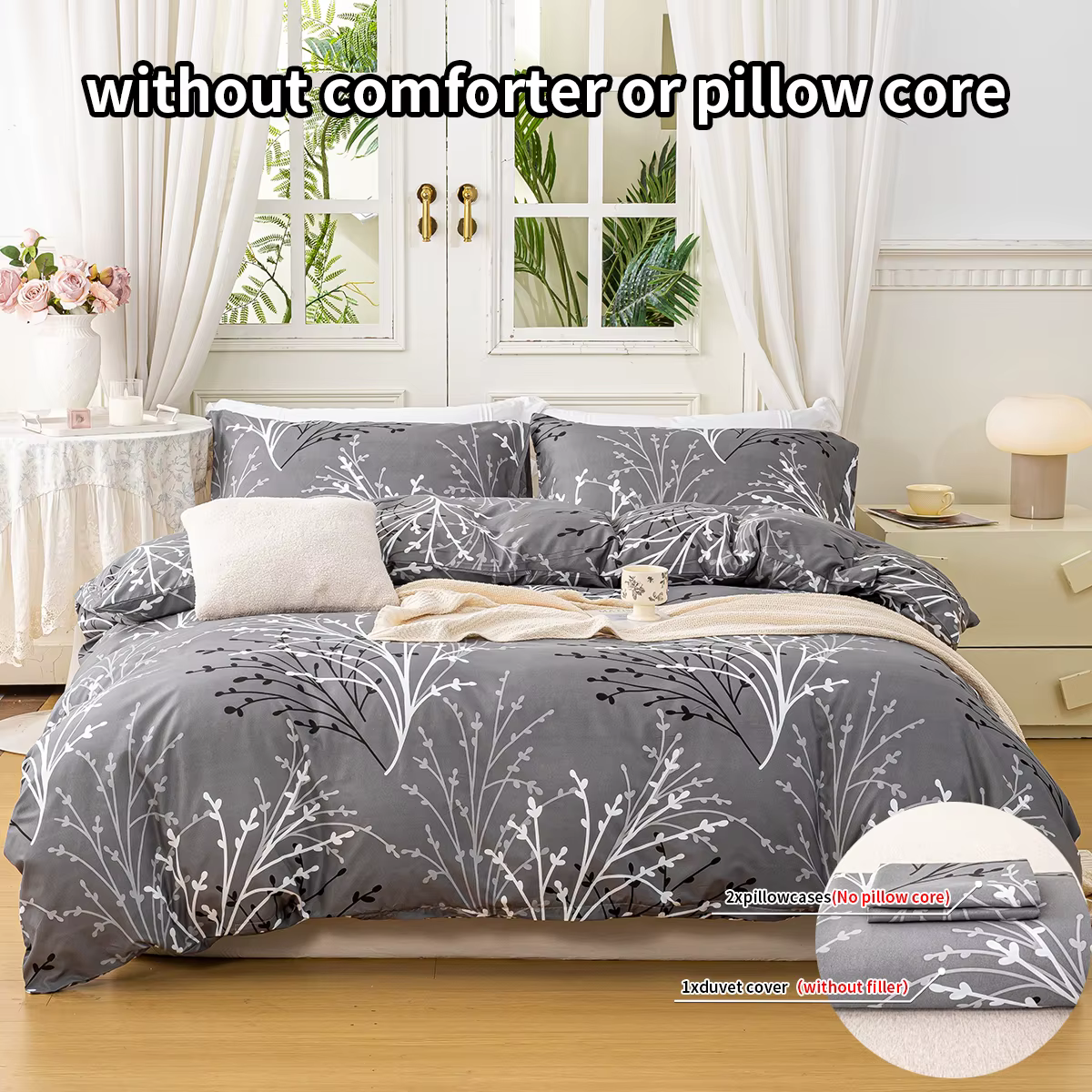3 pièces/ensemble ensemble de housse de couette à motif Floral feuille (1