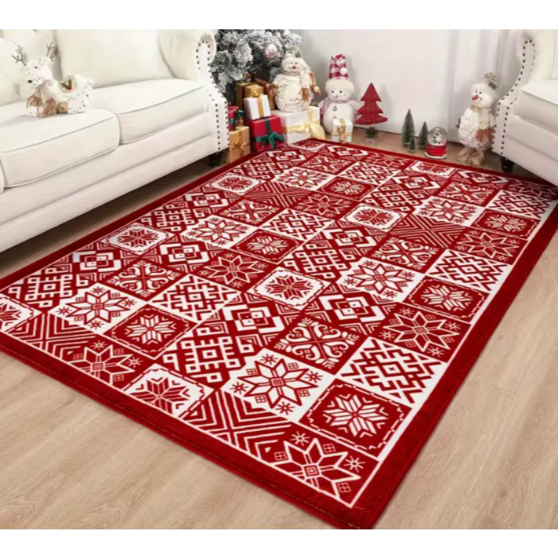 Tapis de Sol Scène de Village de Noël Rétro avec Neige