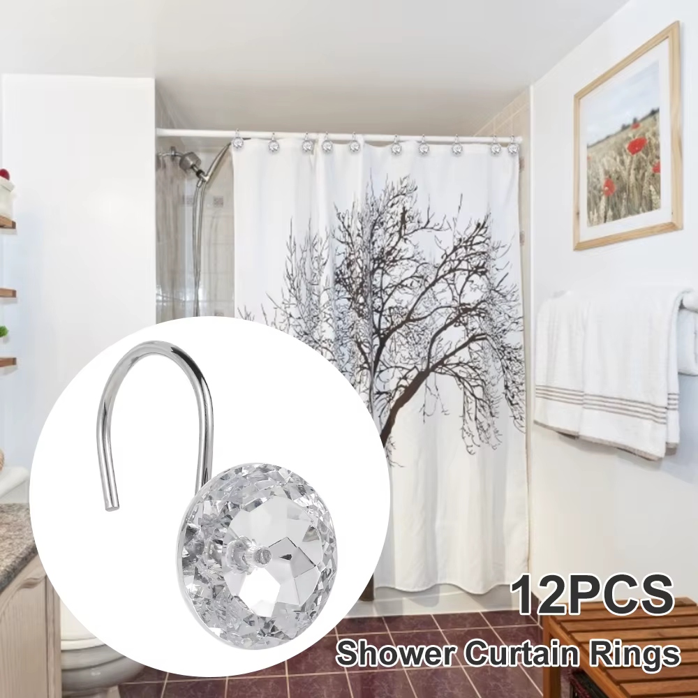 Crochets de rideau de douche en cristal acrylique antirouille