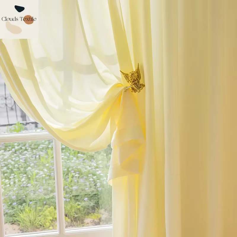 Rideaux modernes transparents en Tulle jaune