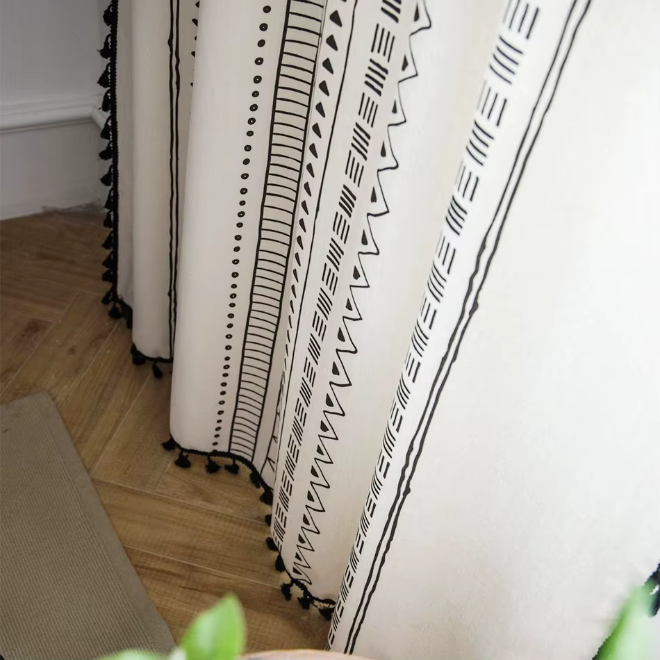 Rideaux géométriques en lin mélangé