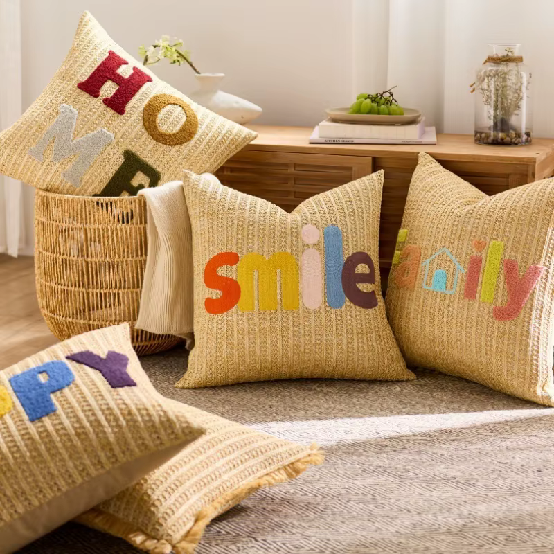 Housse de coussin nordique Vintage avec lettres brodées