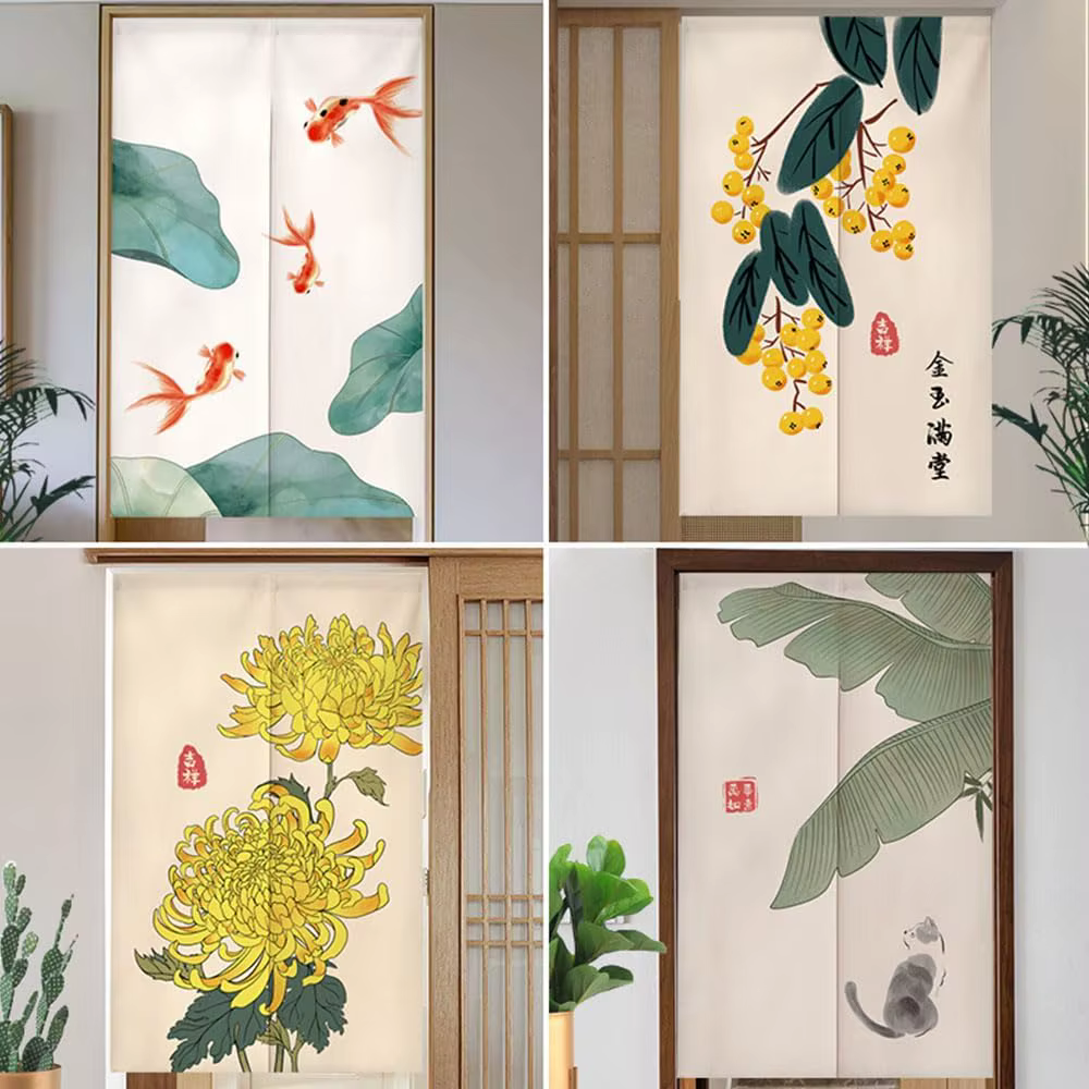 Rideau de porte japonais imprimé floral