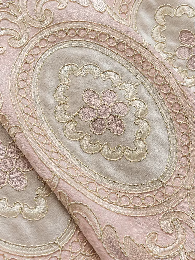 Rideaux de luxe brodés en Chenille épaisse rose de Style européen