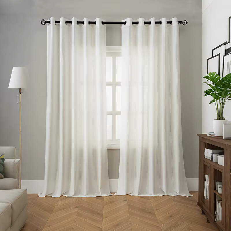 Rideau Voilage Uni à Rayures pour Salon et Chambre à Coucher