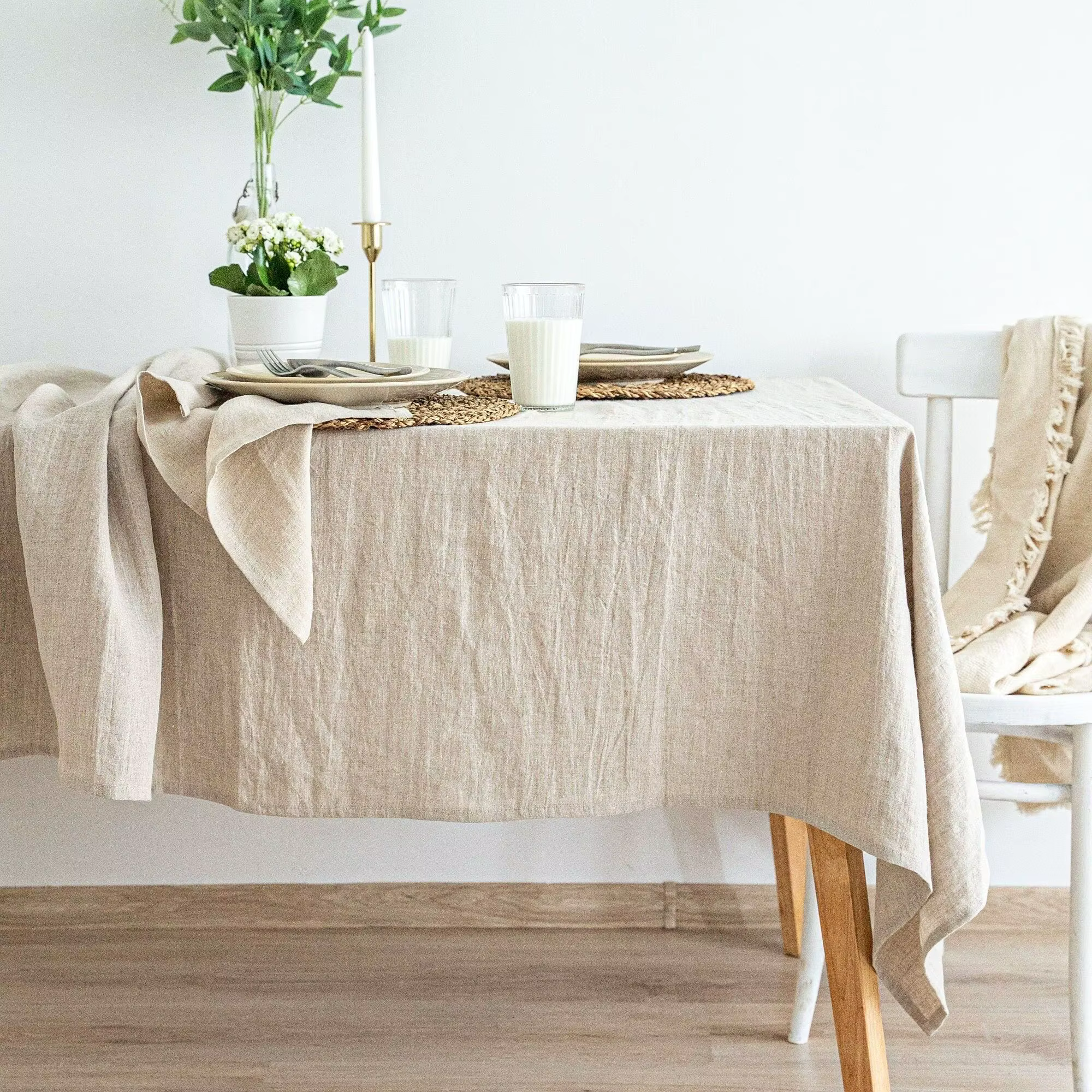 Nappe en lin pur 100%, tissu naturel pour cuisine