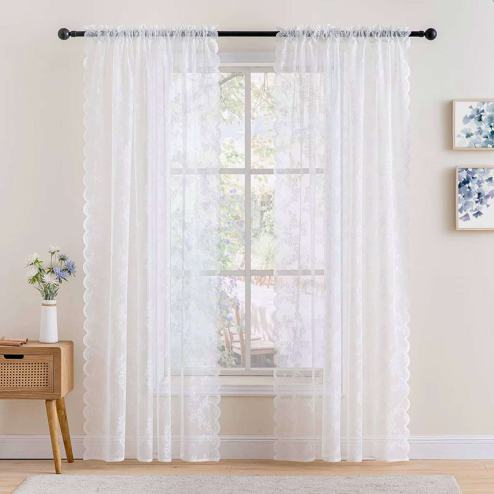 Rideaux en dentelle blanche de 84 pouces de Long
