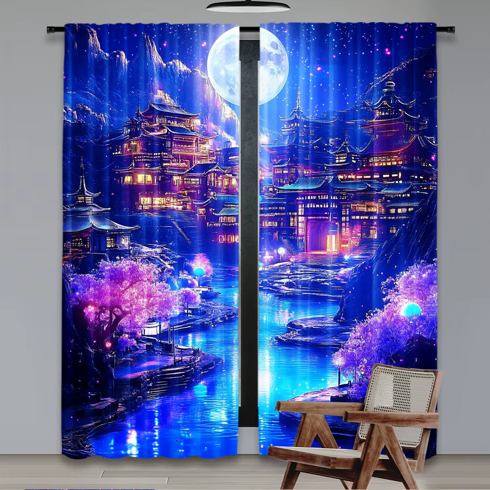 Rideau de paysage clair de lune pour chambre à coucher