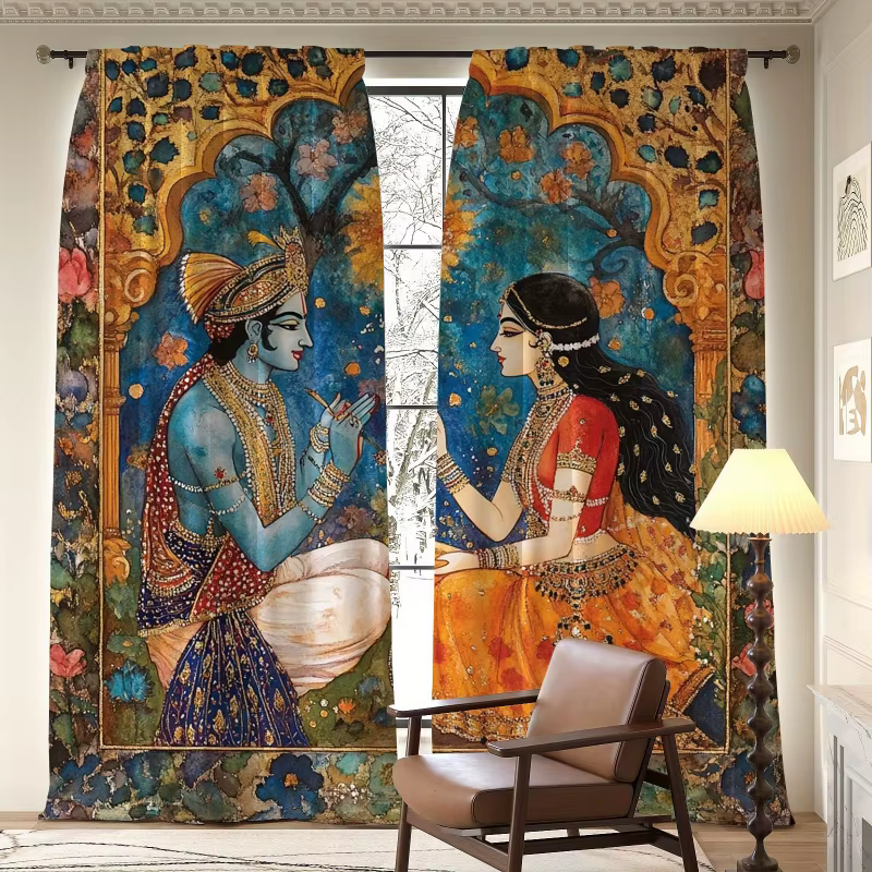Rideaux VIKAMA en 2 pièces sur le thème de la mythologie indienne