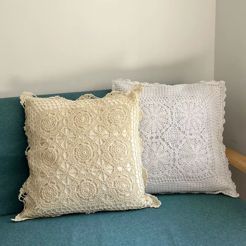Housse de coussin en crochet faite à la main Junwell