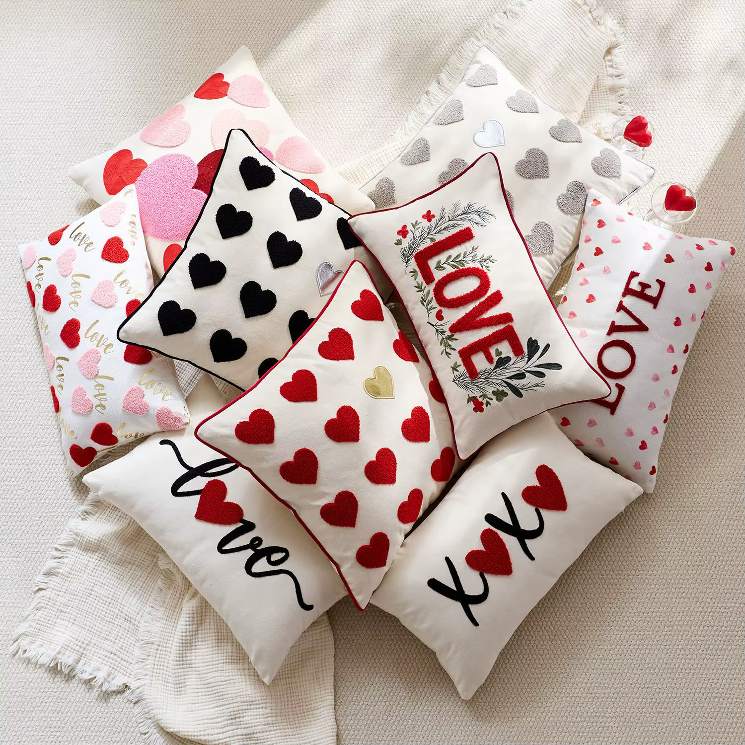 Housse de coussin capitonnée en forme de cœur pour la saint-valentin
