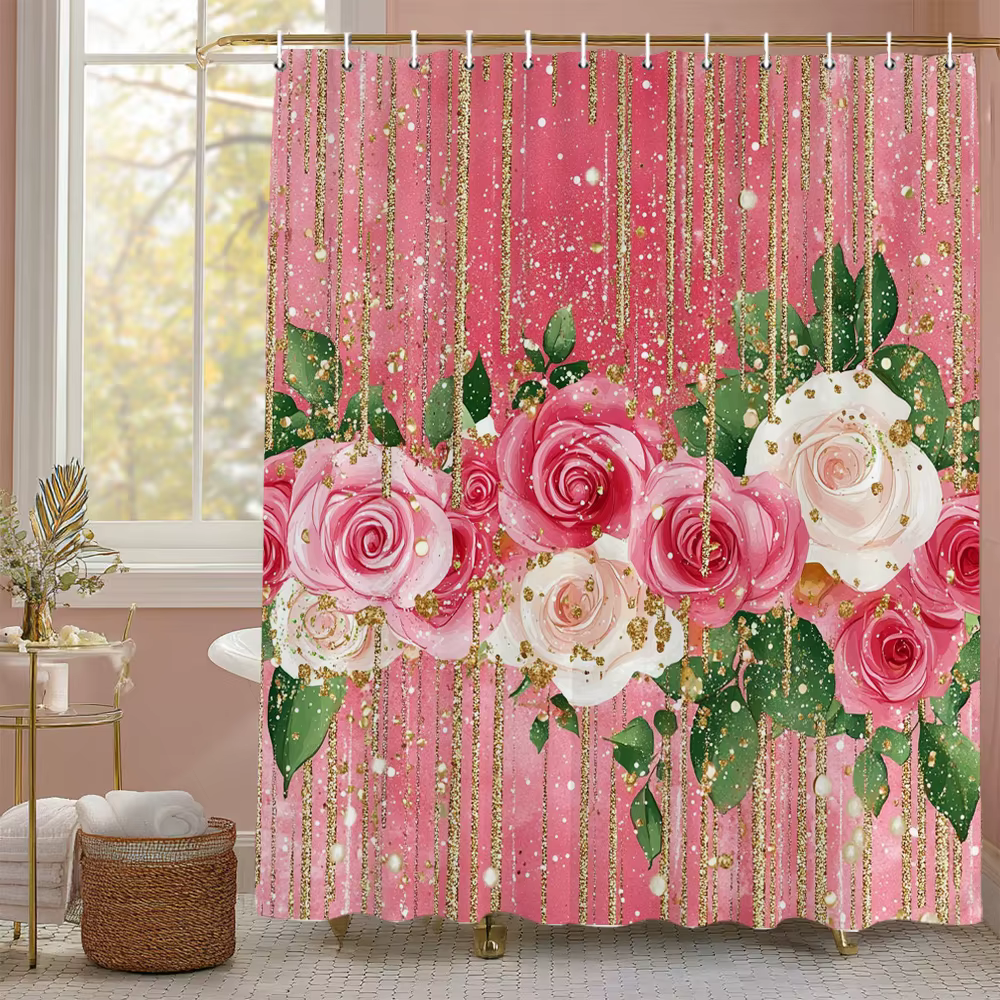 Rideau de douche à fleurs roses roses brillantes