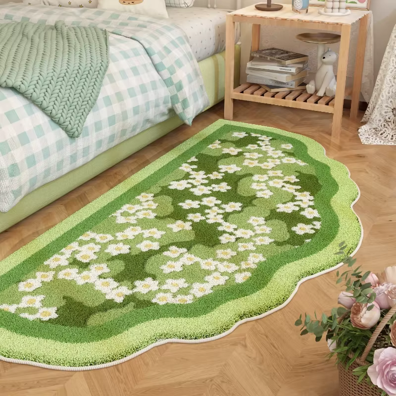 Tapis vert épais en peluche pour décoration de salon