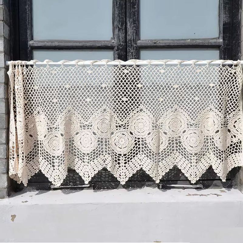 Junwell 100% coton Crochet rideau cantonnière travail à la main cuisine