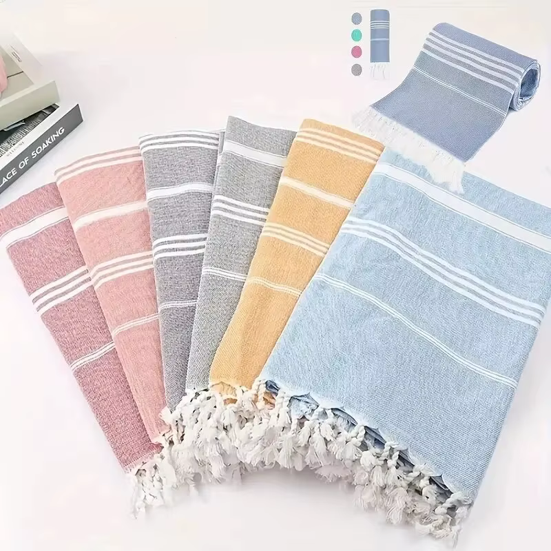 Serviette de plage turque surdimensionnée avec pompon sans sable